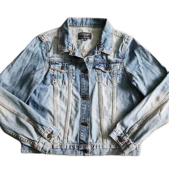 American Eagle Denim Jacket M Y2K Distressed Trucker Jean Jacket Boho Western - Picture 1 of 10